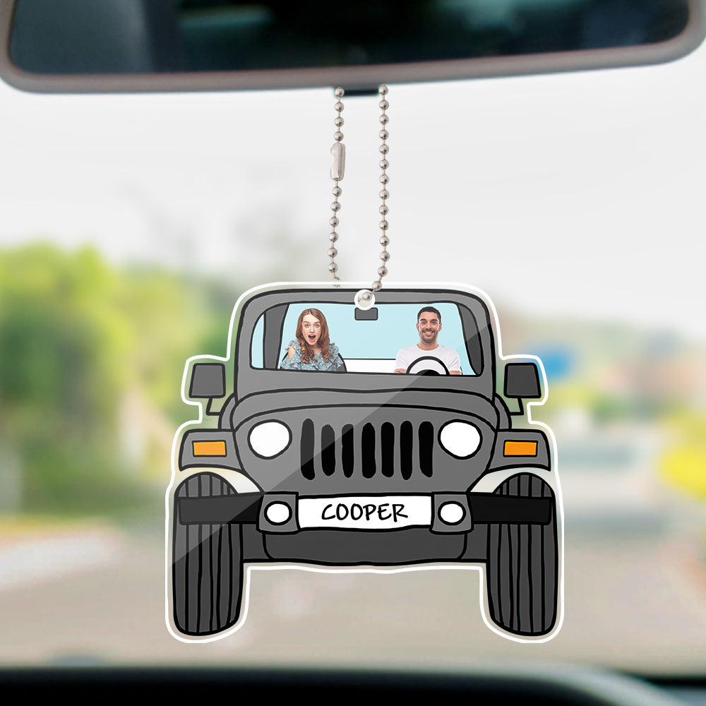 Personalized black off-road car photo hanging ornament, double-sided acrylic, custom couple photo.