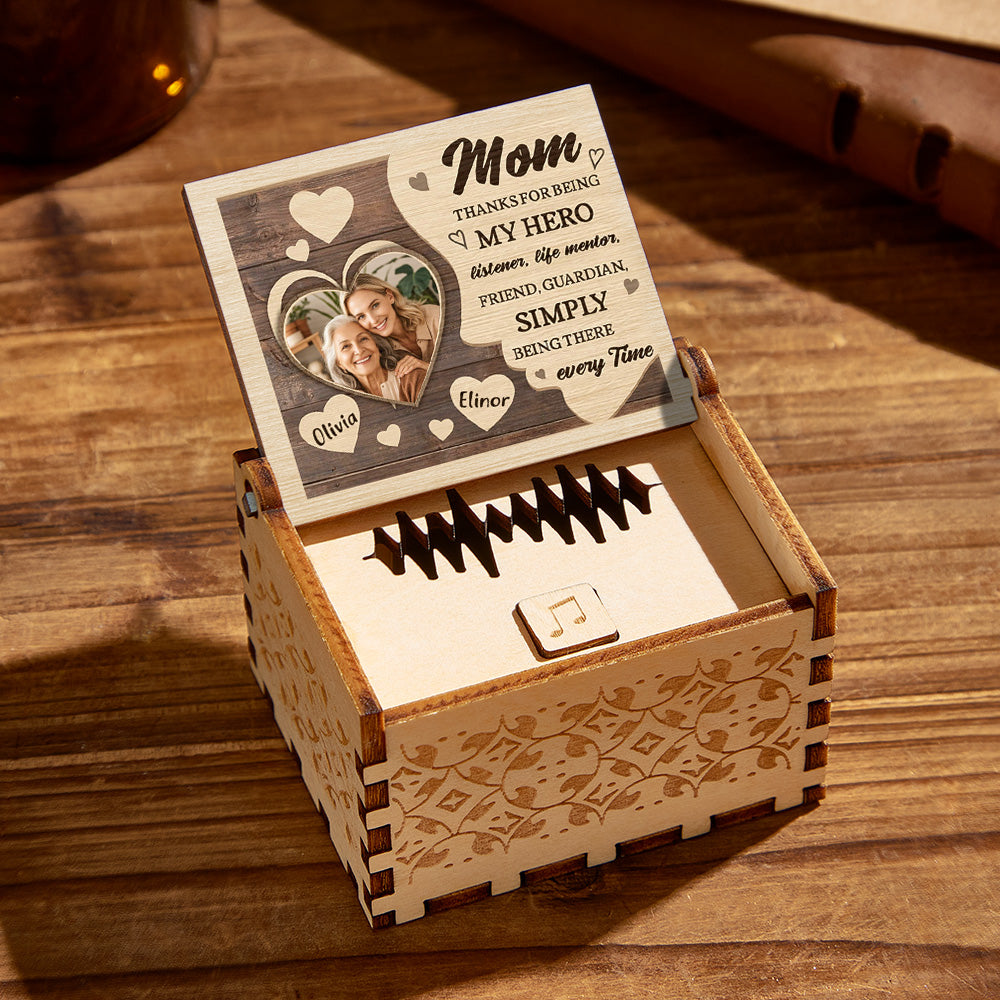Wooden Personalized Music Box for Mom with Engraved Message