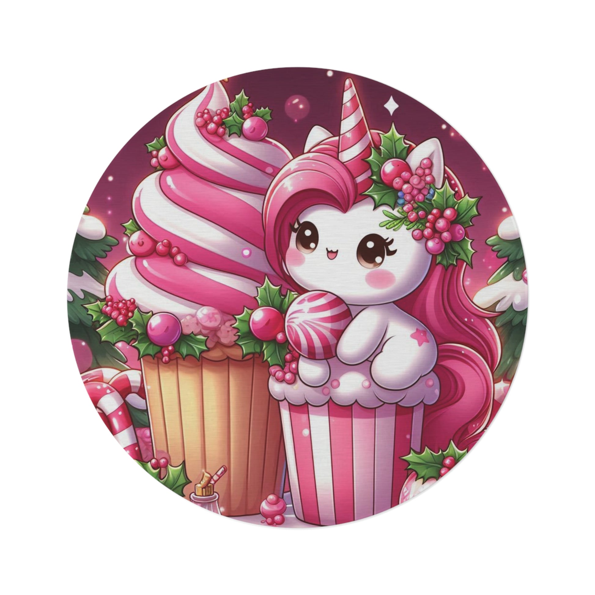 Christmas Round Rug - Pink Muffin Decoration, Holiday Round Mat, Festive Home Decor, Cozy Christmas Rug, Winter Rug, Holiday Area Rug by Printify