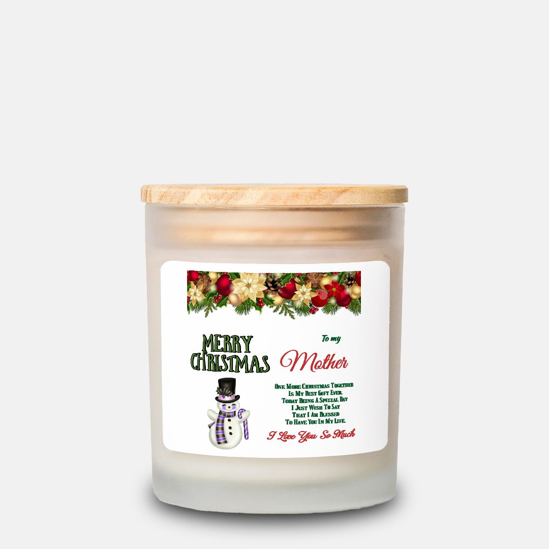 Merry Christmas to my Mother Candle Frosted Glass (Hand Poured 11 oz) by JewelryLuxeUS.store