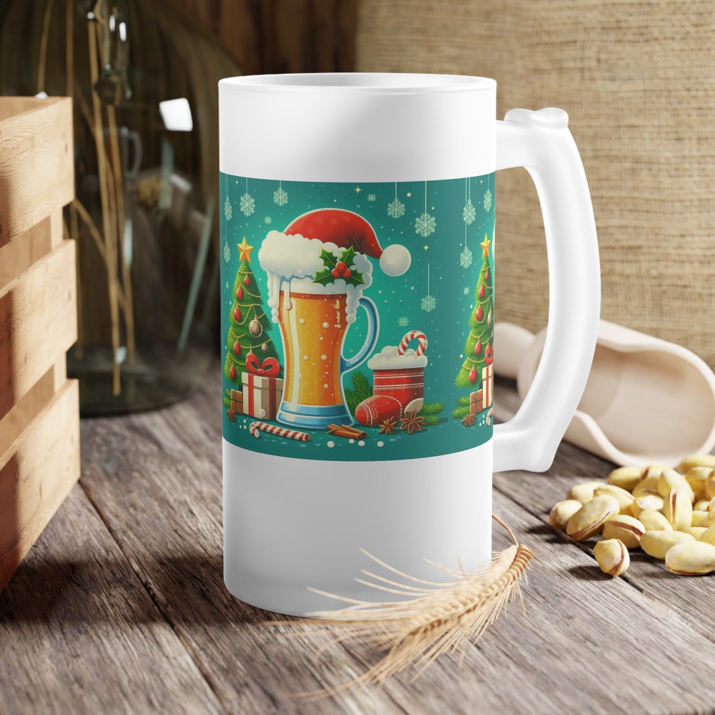 Christmas Frosted Glass Beer Mug by Printify