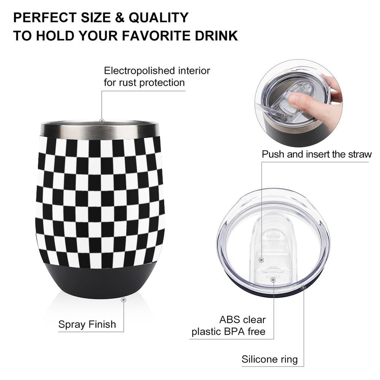 Black and White Wine Tumbler with Lid by SALE-Personal Design