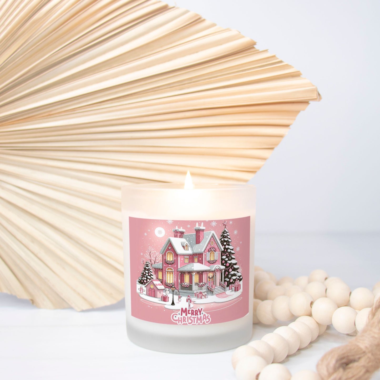 Merry Christmas Candle Frosted Glass Holder, Holiday Candle Decor, Christmas Table Centerpiece, Festive Home Decoration by ChristmasLoving.Shop