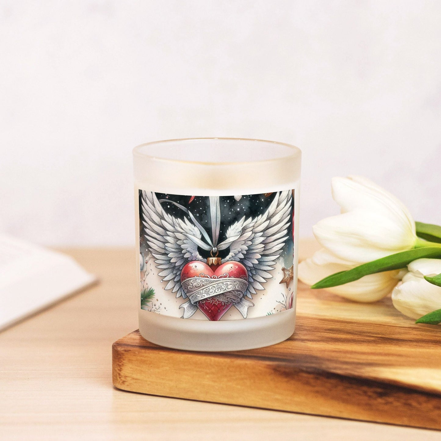 Angel Wings Christmas Candle Frosted Glass (Hand Poured 11 oz) by ChristmasLoving.Shop
