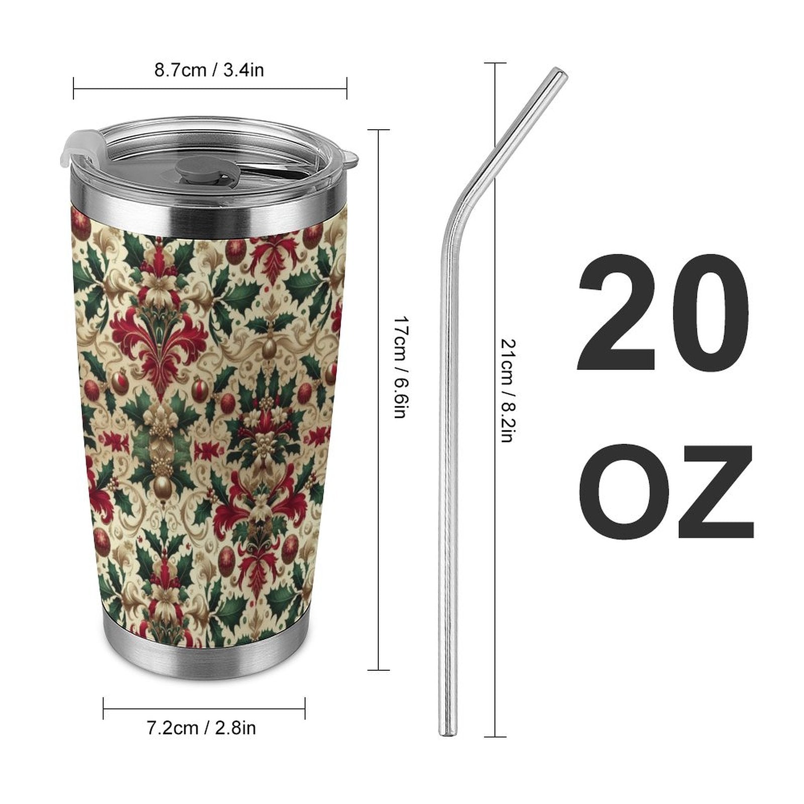 20oz Silver Rim Car Cup – All-Over Christmas Pattern Design by SALE-Personal Design