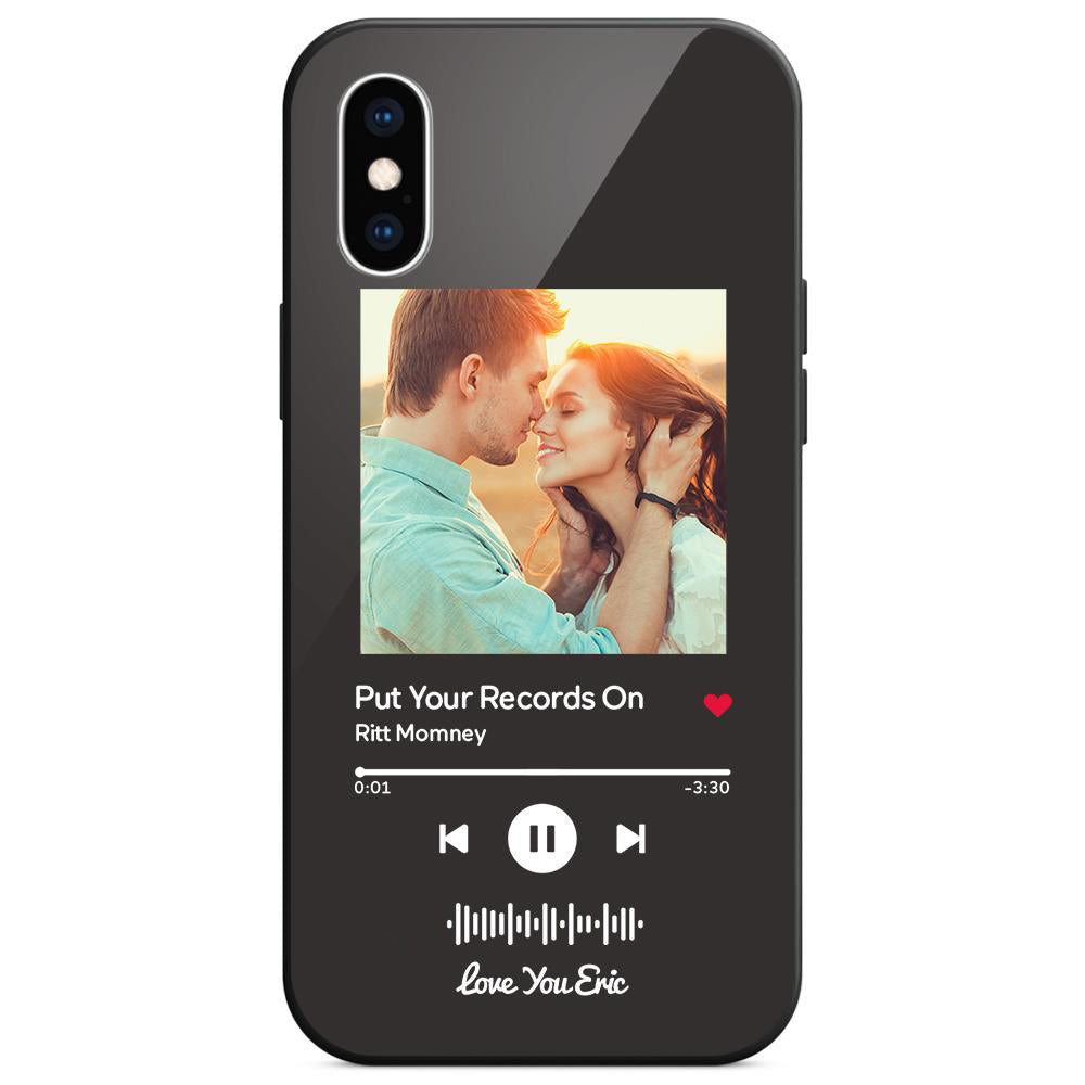 Phone case with photo and music playing screen.