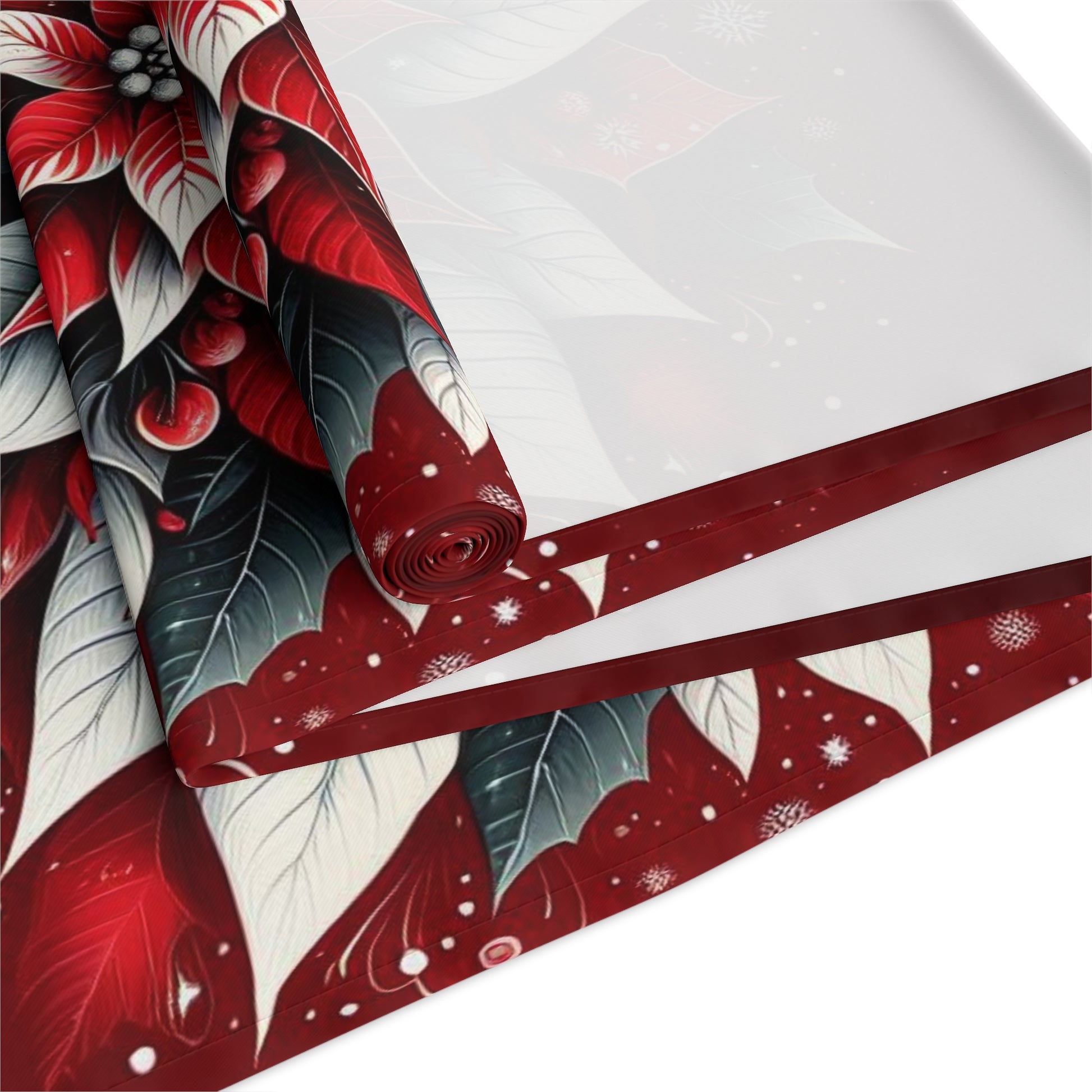 Christmas Table Runner Poinsettia - Cotton, Poly. Holiday Decor, Festive Home Dining, Kitchen Decor, Christmas Party Supplies, Seasonal by Printify