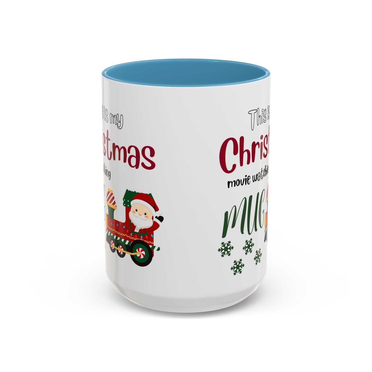 Christmas Movie Watching Accent Coffee Mug (11, 15oz) - Cozy Holiday Mug, Festive Hot Cocoa Cup, Winter Movie Night Gift, Santa Claus Mug, by Printify