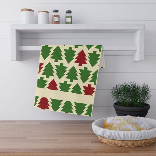 Christmas Tea Towels (cotton, poly) Red Green Holiday Kitchen Decor, Festive Dish Towels, Xmas Decorations, Hostess Gift, Winter Home Decor by Printify
