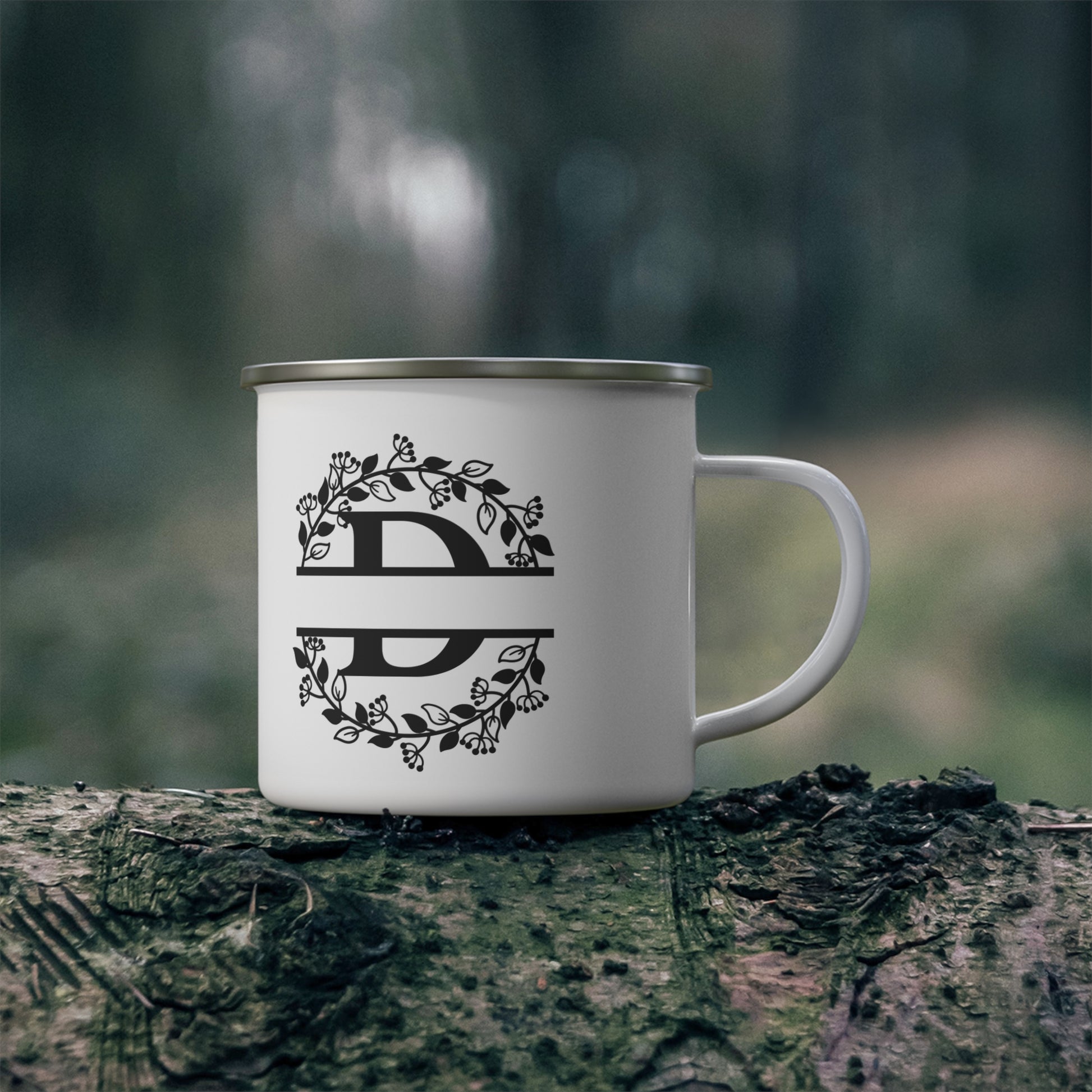 Enamel Camping Mug with monogram D by Printify
