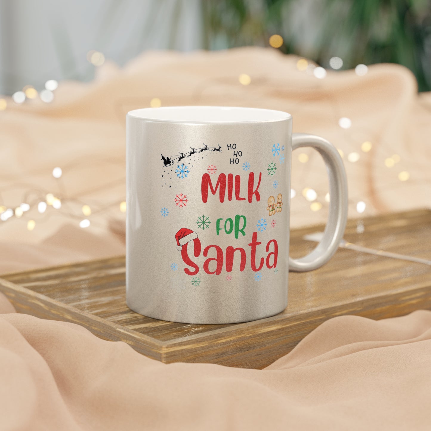 Metallic Mug, Santa Milk Mug, Christmas Gift, Silver Gold Mug, Holiday Mug, Festive Drinkware, Kitchen Decor by Printify