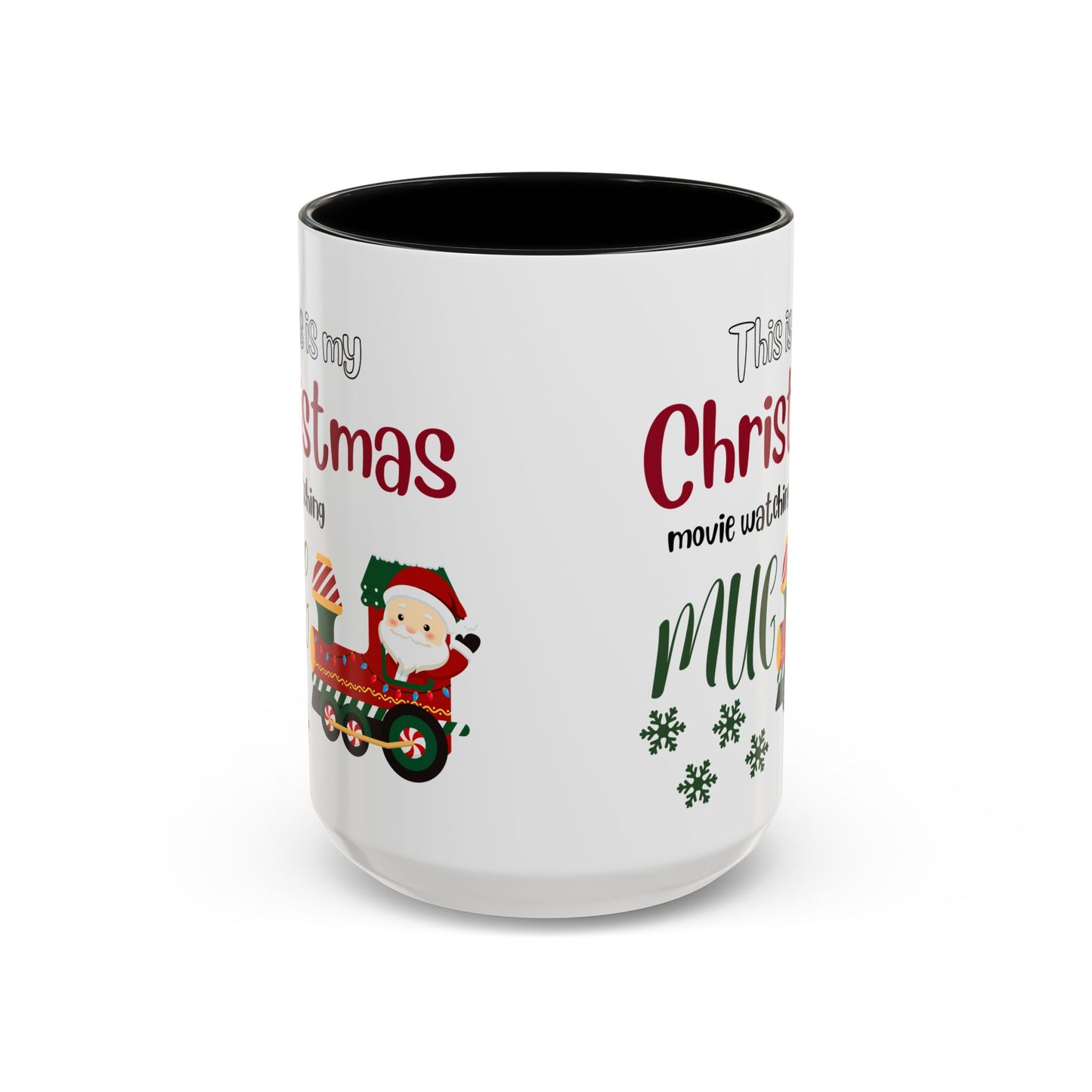 Christmas Movie Watching Accent Coffee Mug (11, 15oz) - Cozy Holiday Mug, Festive Hot Cocoa Cup, Winter Movie Night Gift, Santa Claus Mug, by Printify
