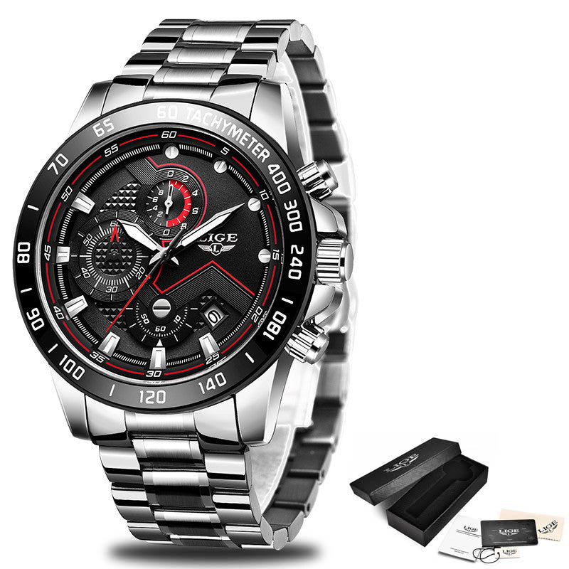 Lige Men's Business Quartz Watch Three Eyes Six Needles Multifunctional Waterproof Watch eprolo