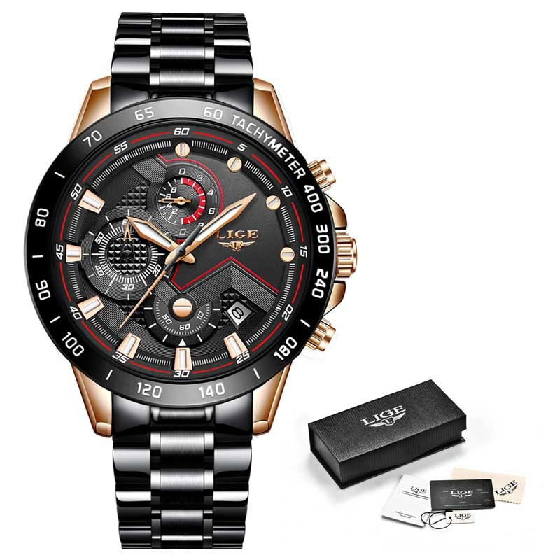 Lige Men's Business Quartz Watch Three Eyes Six Needles Multifunctional Waterproof Watch eprolo