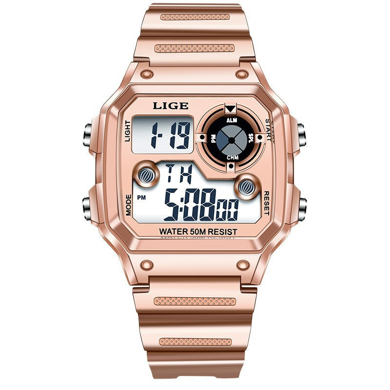 Lige Electronic Watch Unisex Watch Luminous Display Watch Multi-Function Chronograph Alarm Clock eprolo