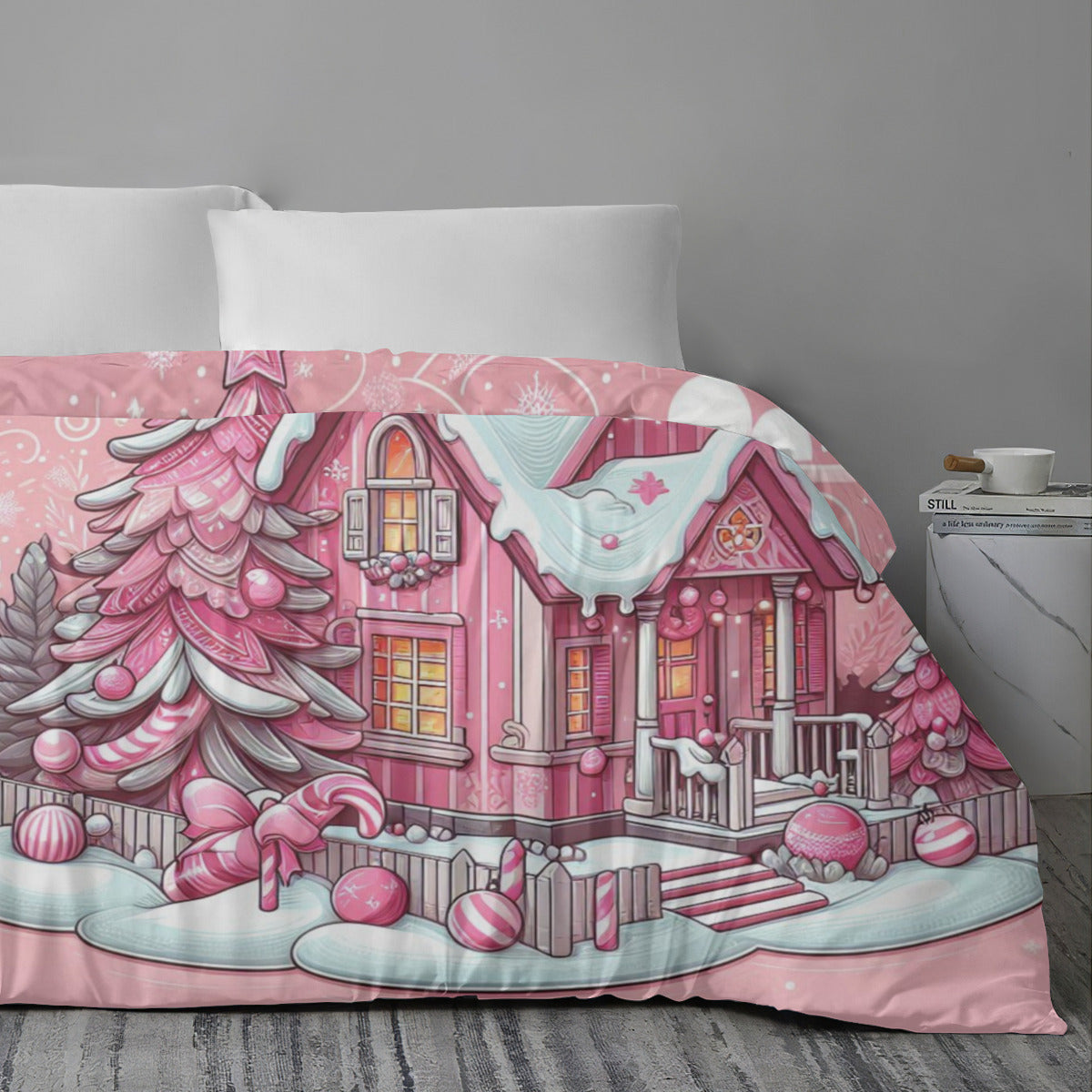 Quilt Cover Four-Piece Set (Double-Sided Printing) | Polyester - pink h1 by My Store