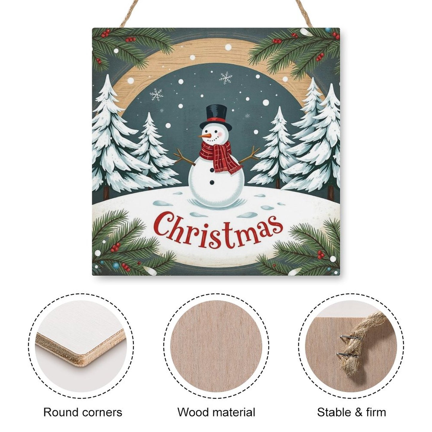 Christmas Square Wood Wall Decor Hanging Sign-12"x12"/30x30cm by SALE-Personal Design