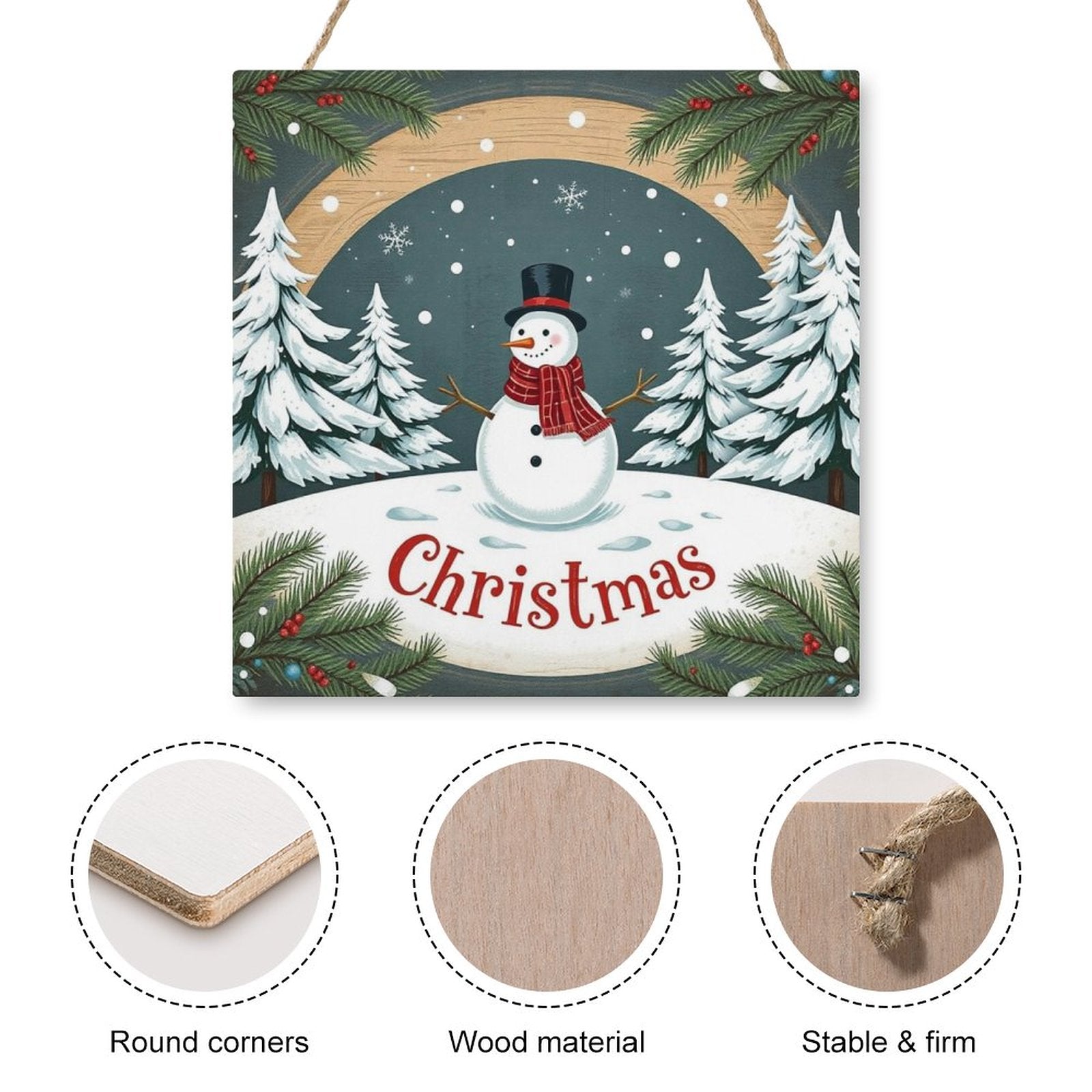 Christmas Square Wood Wall Decor Hanging Sign-12"x12"/30x30cm by SALE-Personal Design
