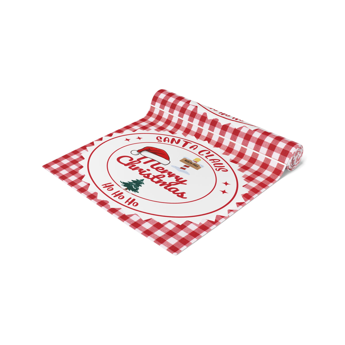 Table Runner, Christmas Decoration Santa Claus Ho Ho Ho, Red White, Cotton Poly, Home Decor, Holiday Table Linen, Festive Dining Accessories by Printify