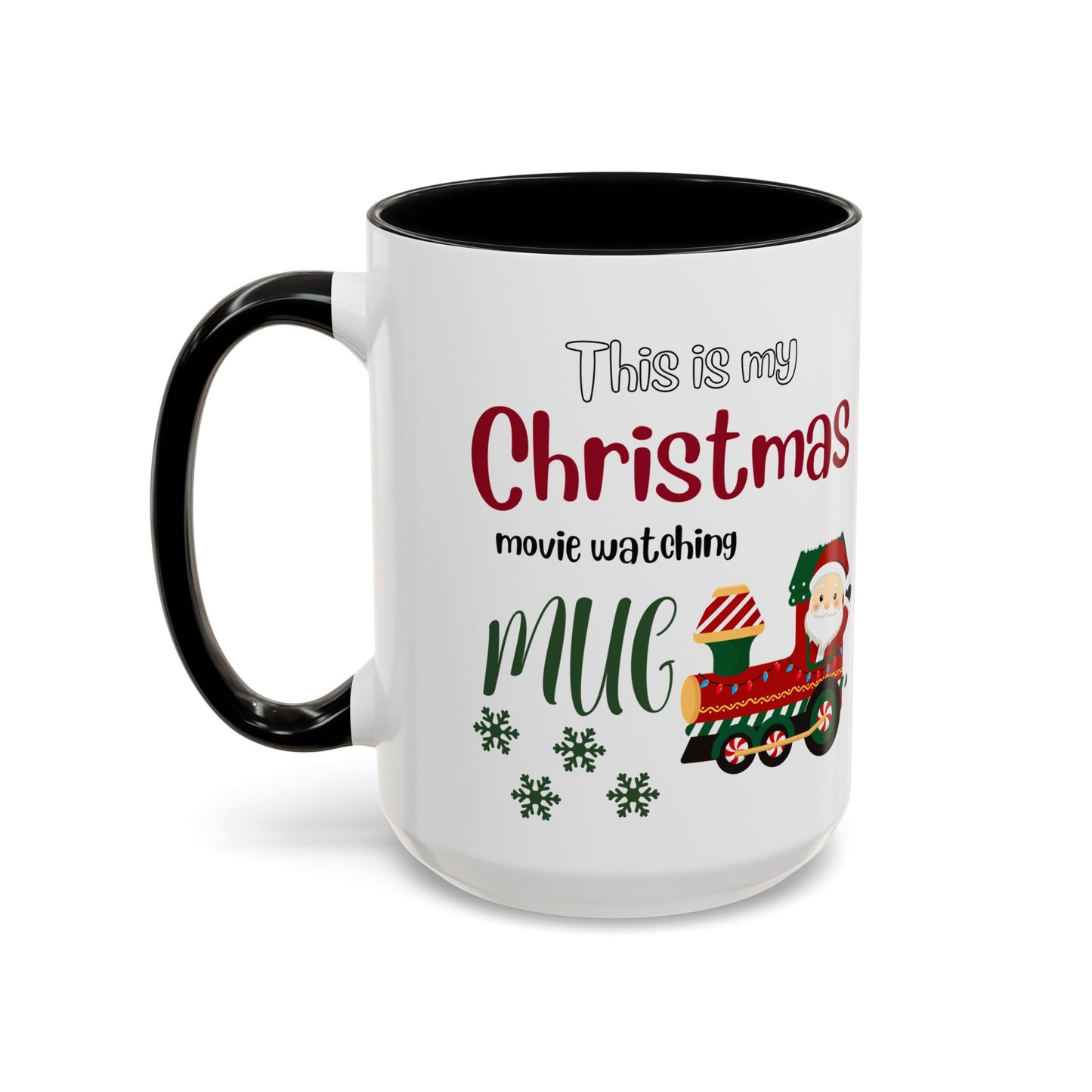 Christmas Movie Watching Accent Coffee Mug (11, 15oz) - Cozy Holiday Mug, Festive Hot Cocoa Cup, Winter Movie Night Gift, Santa Claus Mug, by Printify