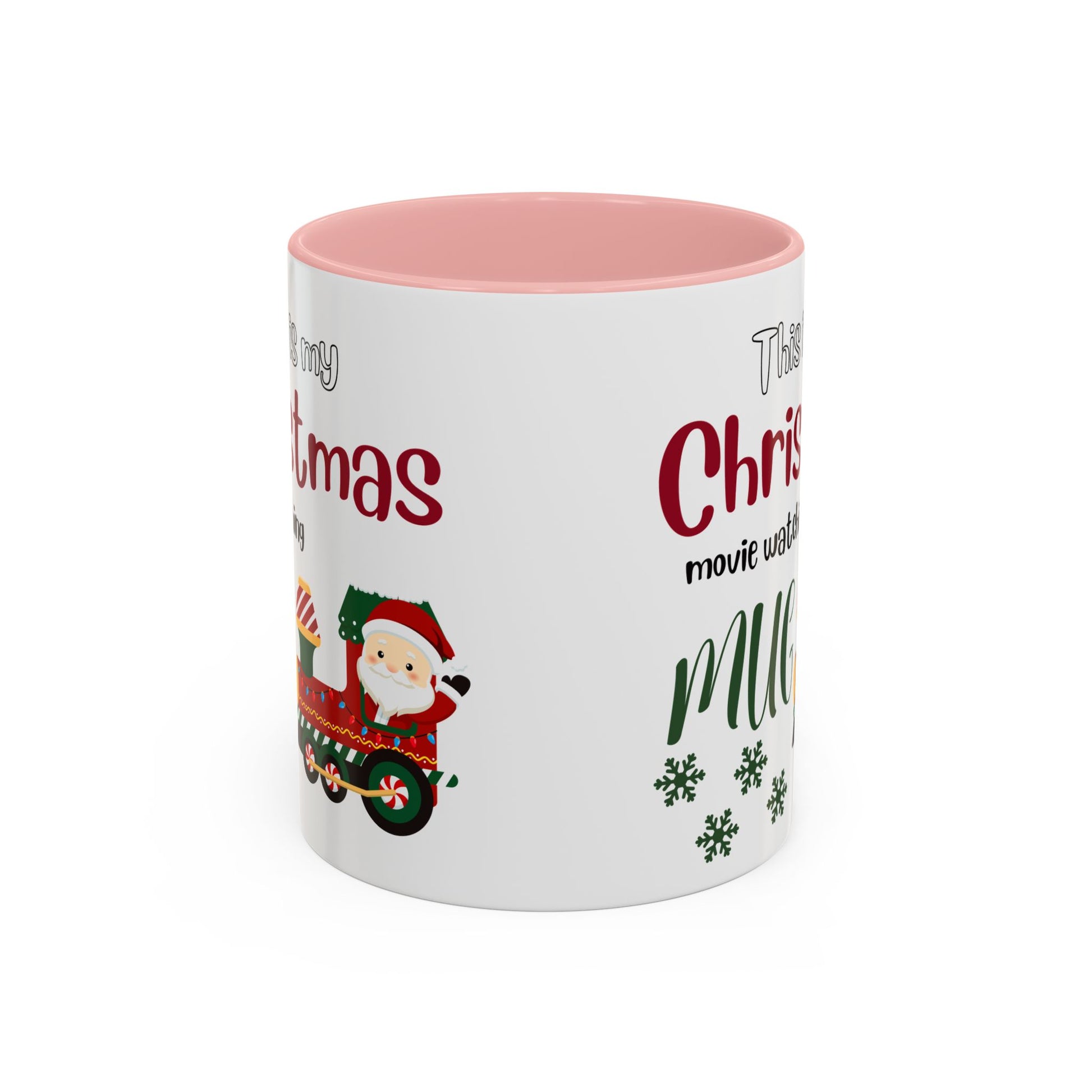 Christmas Movie Watching Accent Coffee Mug (11, 15oz) - Cozy Holiday Mug, Festive Hot Cocoa Cup, Winter Movie Night Gift, Santa Claus Mug, by Printify