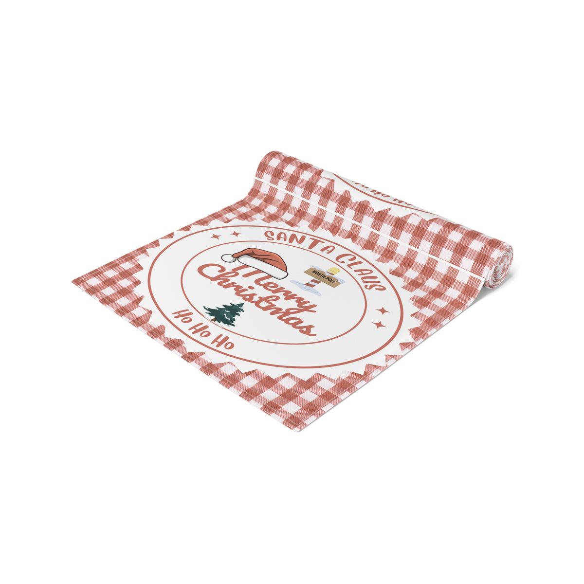 Table Runner, Christmas Decoration Santa Claus Ho Ho Ho, Red White, Cotton Poly, Home Decor, Holiday Table Linen, Festive Dining Accessories by Printify
