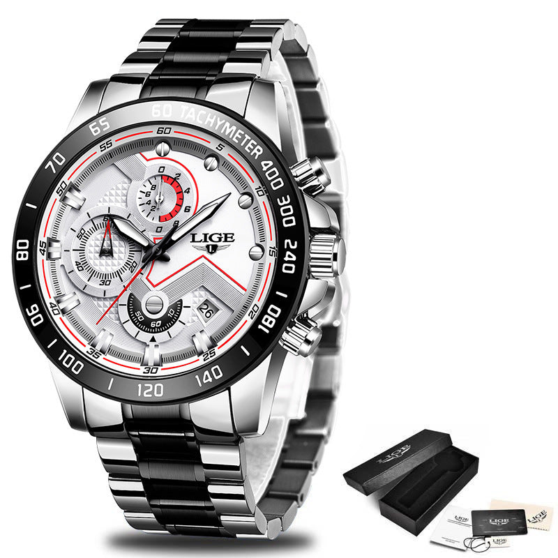Lige Men's Business Quartz Watch Three Eyes Six Needles Multifunctional Waterproof Watch eprolo