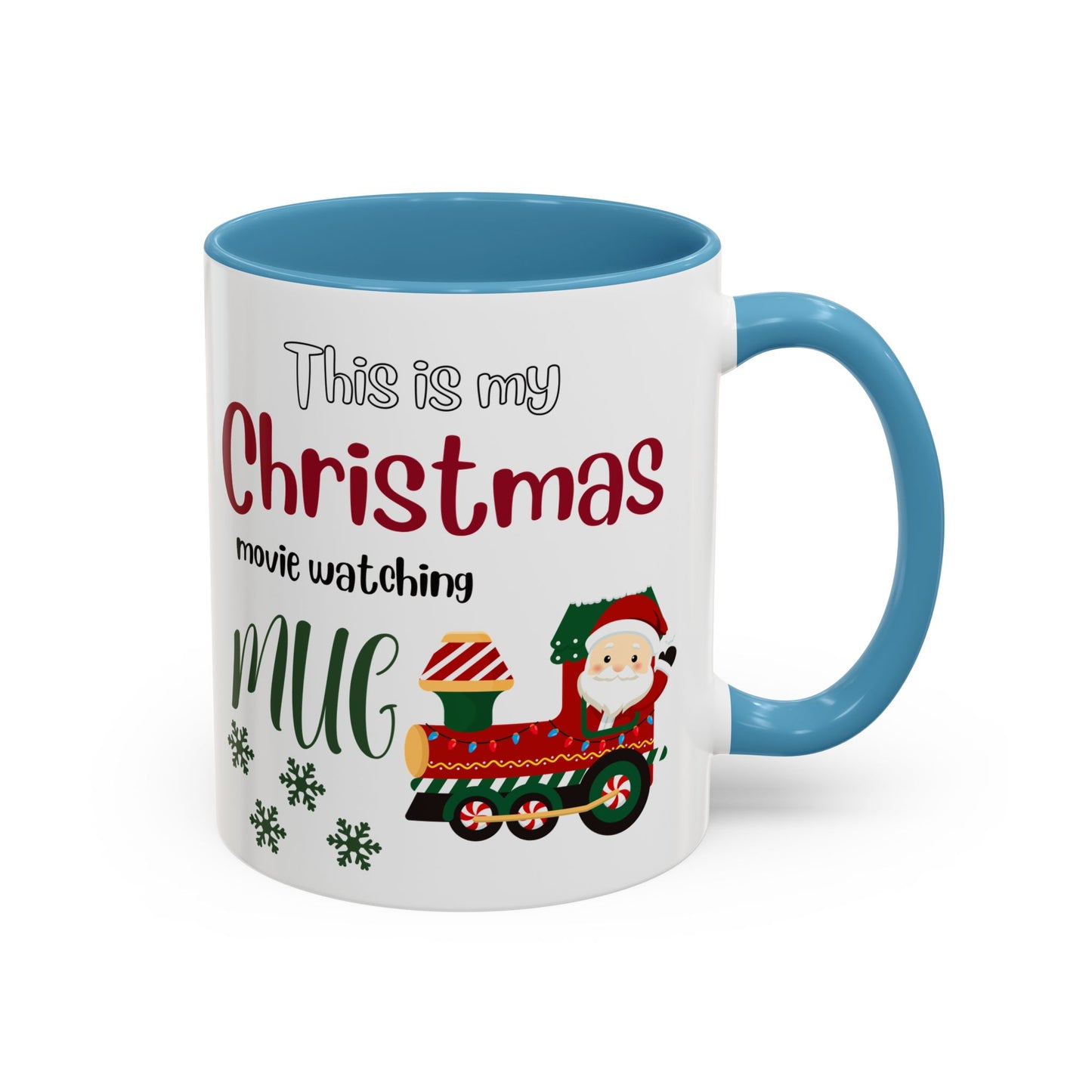 Christmas Movie Watching Accent Coffee Mug (11, 15oz) - Cozy Holiday Mug, Festive Hot Cocoa Cup, Winter Movie Night Gift, Santa Claus Mug, by Printify