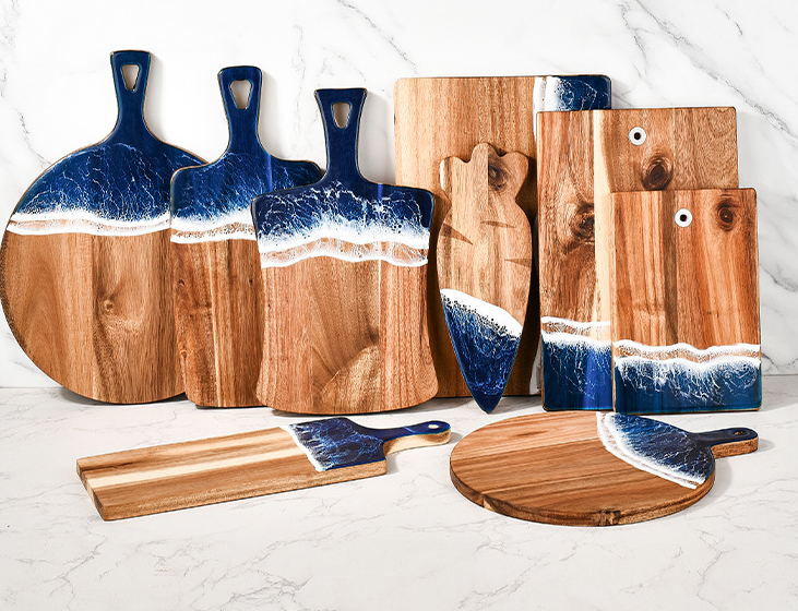 Wood Cutting Board Resin Blue green Wave Pattern by eprolo