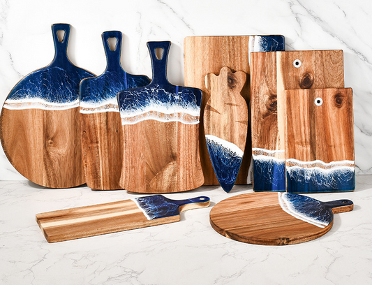 Wood Cutting Board Resin Blue green Wave Pattern by eprolo