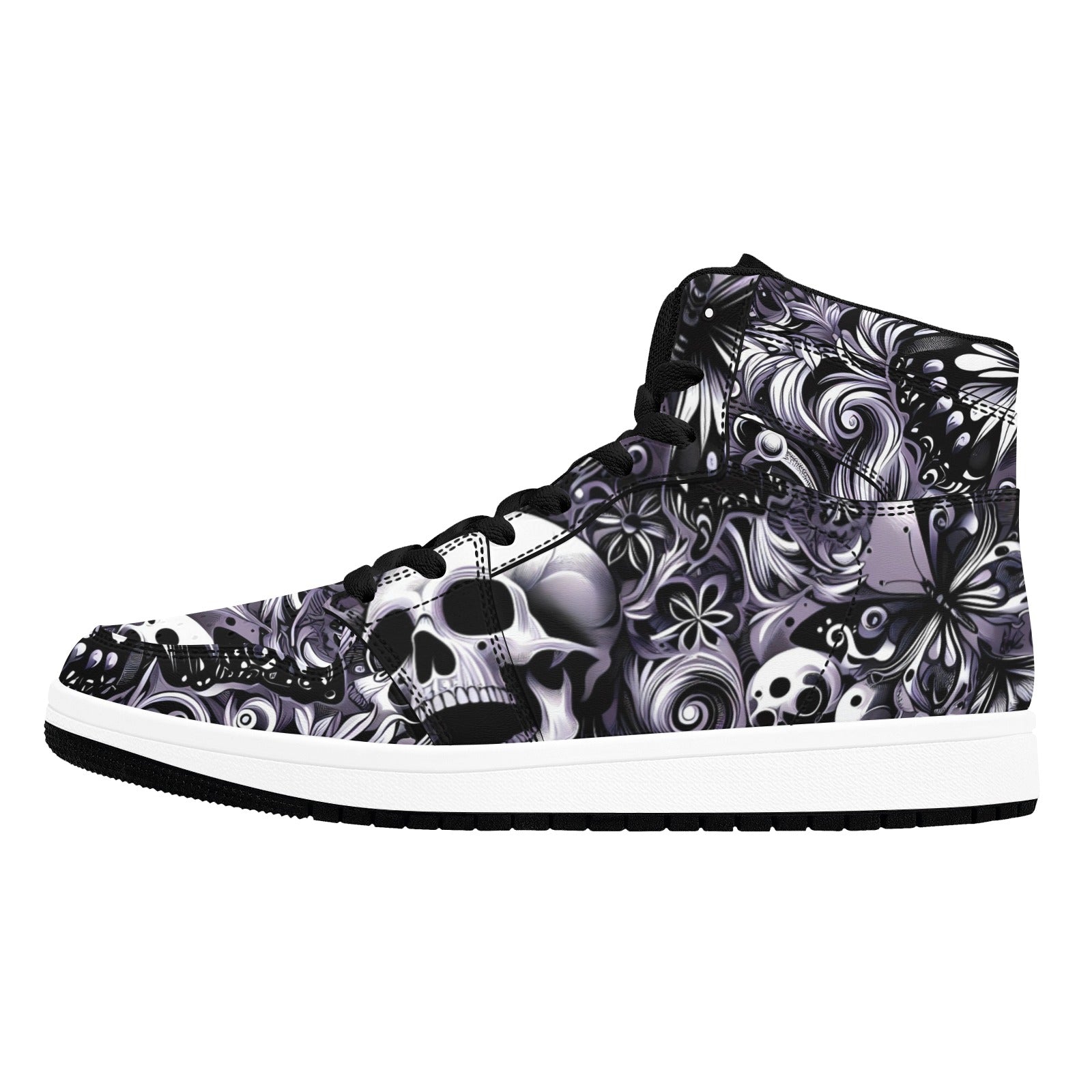 Skulla and Roses Women's High Top Sneakers (Model 20042) by Artsadd