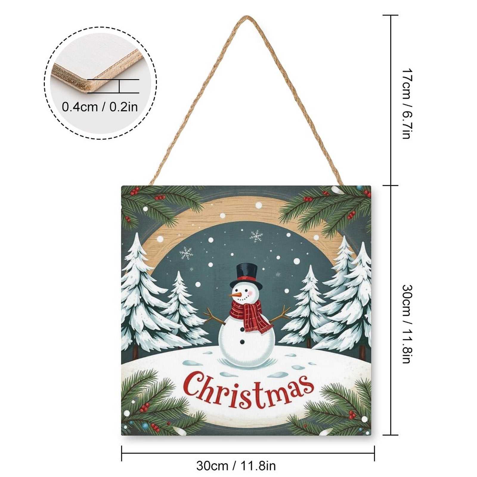 Christmas Square Wood Wall Decor Hanging Sign-12"x12"/30x30cm by SALE-Personal Design