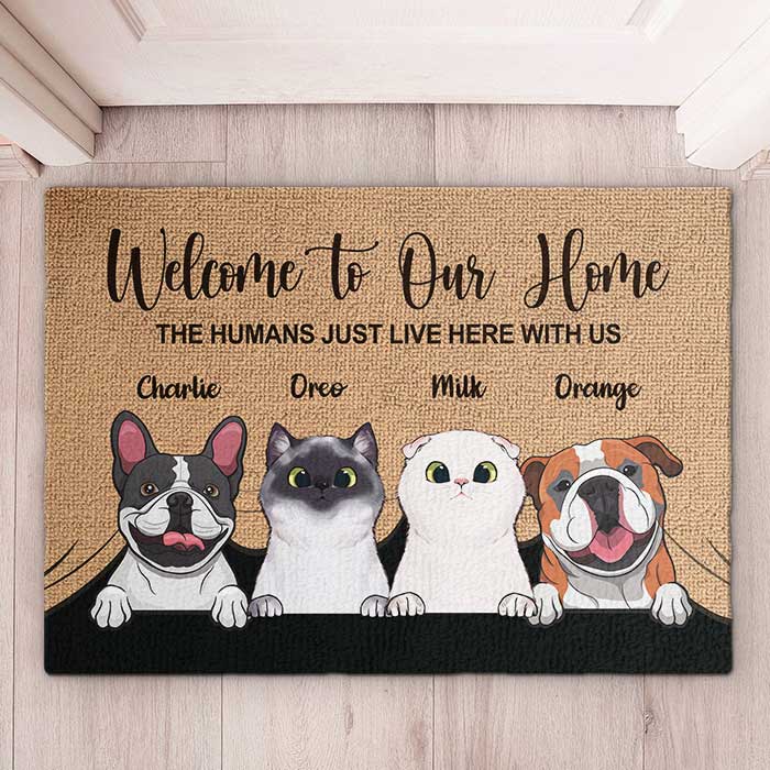 Welcome To The Pet Home Rug - Funny Personalized Pet Decorative Mat, Doormat (Cat & Dog) by Inkedjoy