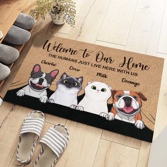Welcome To The Pet Home Rug - Funny Personalized Pet Decorative Mat, Doormat (Cat & Dog) by Inkedjoy