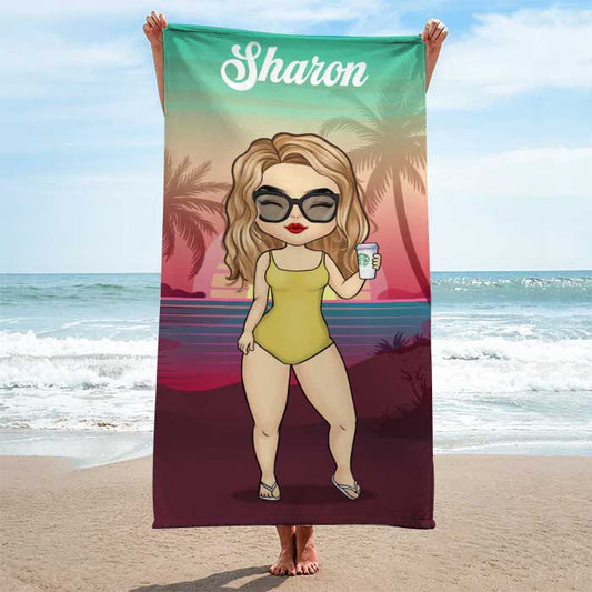Tropical Summer Sunset - Personalized Beach Towel - Gift For Bestie by Inkedjoy