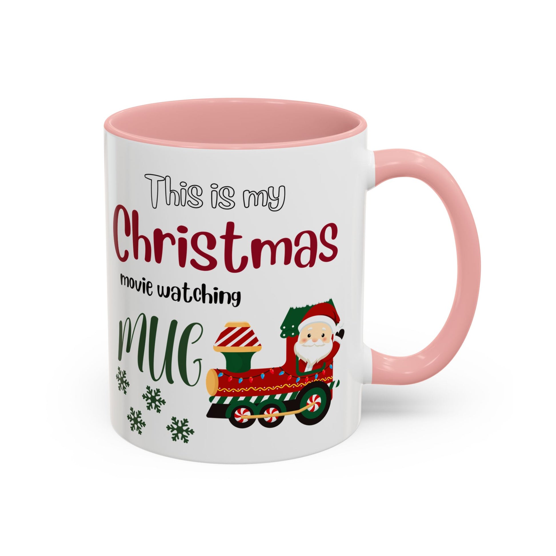 Christmas Movie Watching Accent Coffee Mug (11, 15oz) - Cozy Holiday Mug, Festive Hot Cocoa Cup, Winter Movie Night Gift, Santa Claus Mug, by Printify