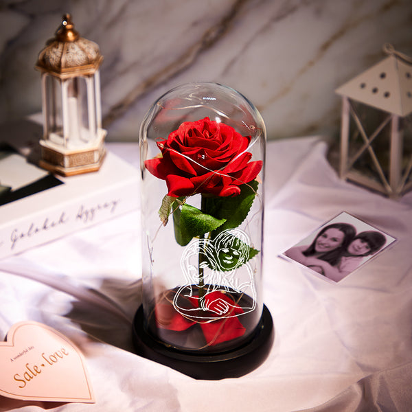 Romantic Red Rose in Glass Dome LED Night Light, perfect gift for loved one.