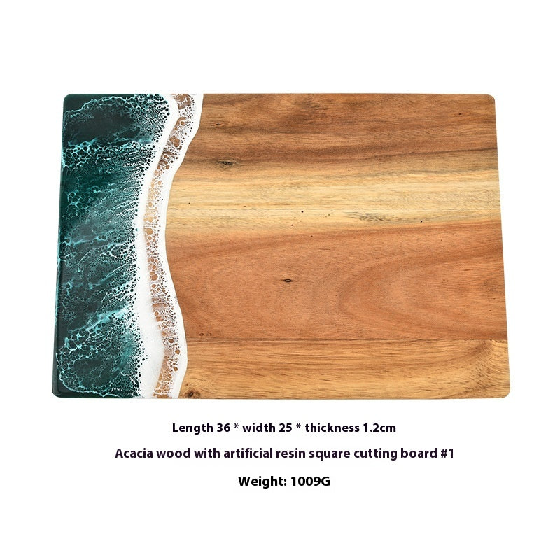 Acacia Wood and New Resin Cutting Board Wave Spliced Design Kitchen Fruit and Steak Board for Chopping Rectangle Wooden Boards by eprolo