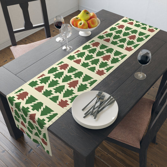 Christmas Trees Red Green Table Runner, Holiday Table Decor, Holiday Dinner Accessories - Cotton, Poly, Festive Table Linens, Christmas Home by Printify