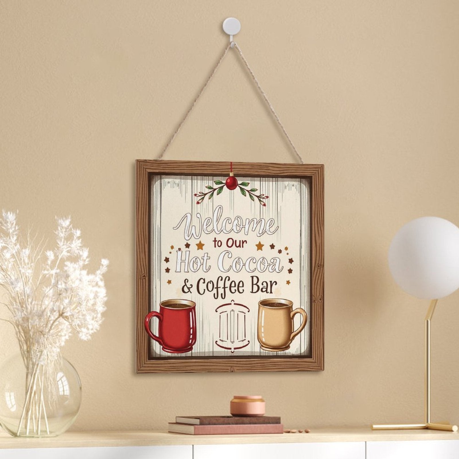 Welcome Coffe Bar Christmas Hot Cocoa Sign Square Wood Wall Decor Hanging Sign-12"x12"/30x30cm by SALE-Personal Design