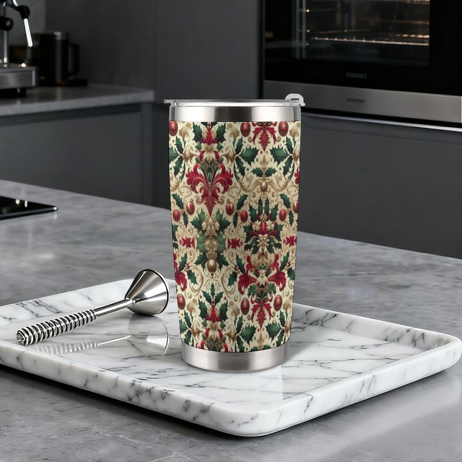 20oz Silver Rim Car Cup – All-Over Christmas Pattern Design by SALE-Personal Design