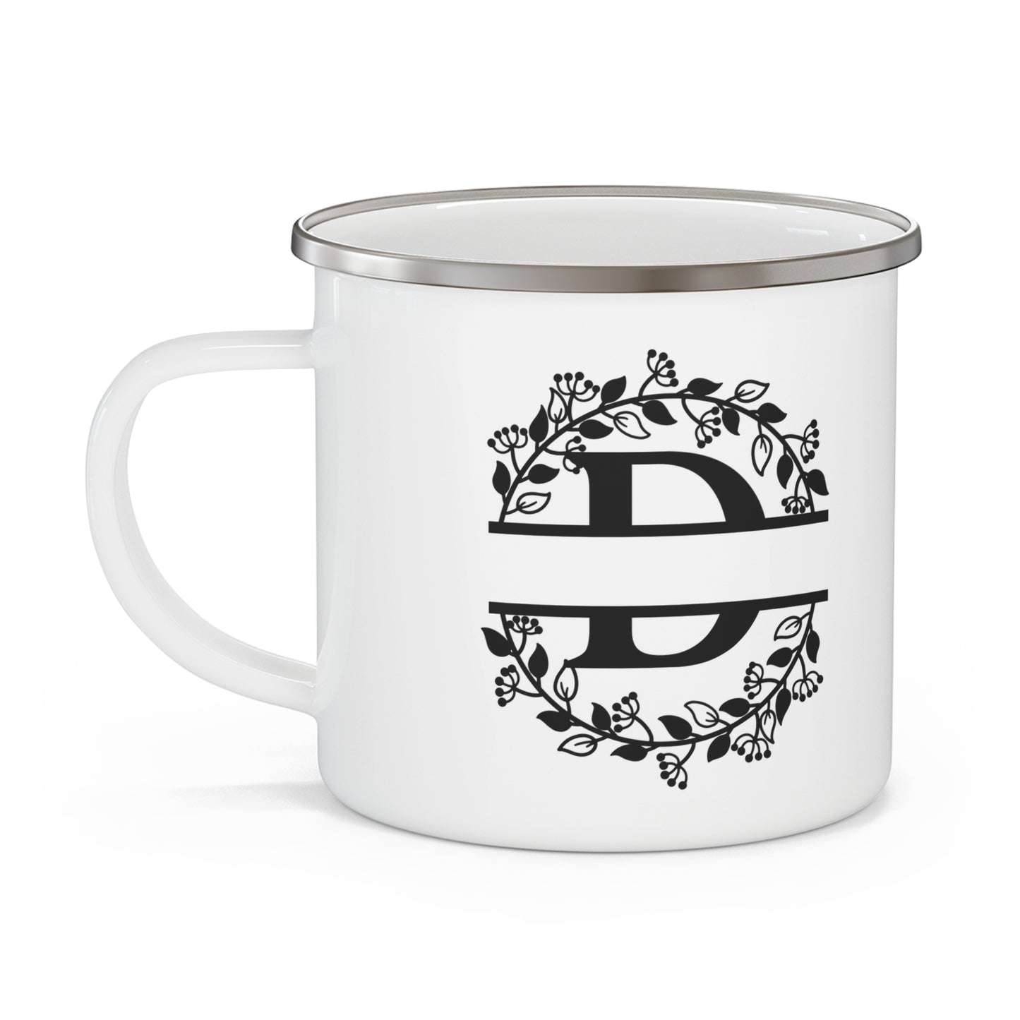 Enamel Camping Mug with monogram D by Printify