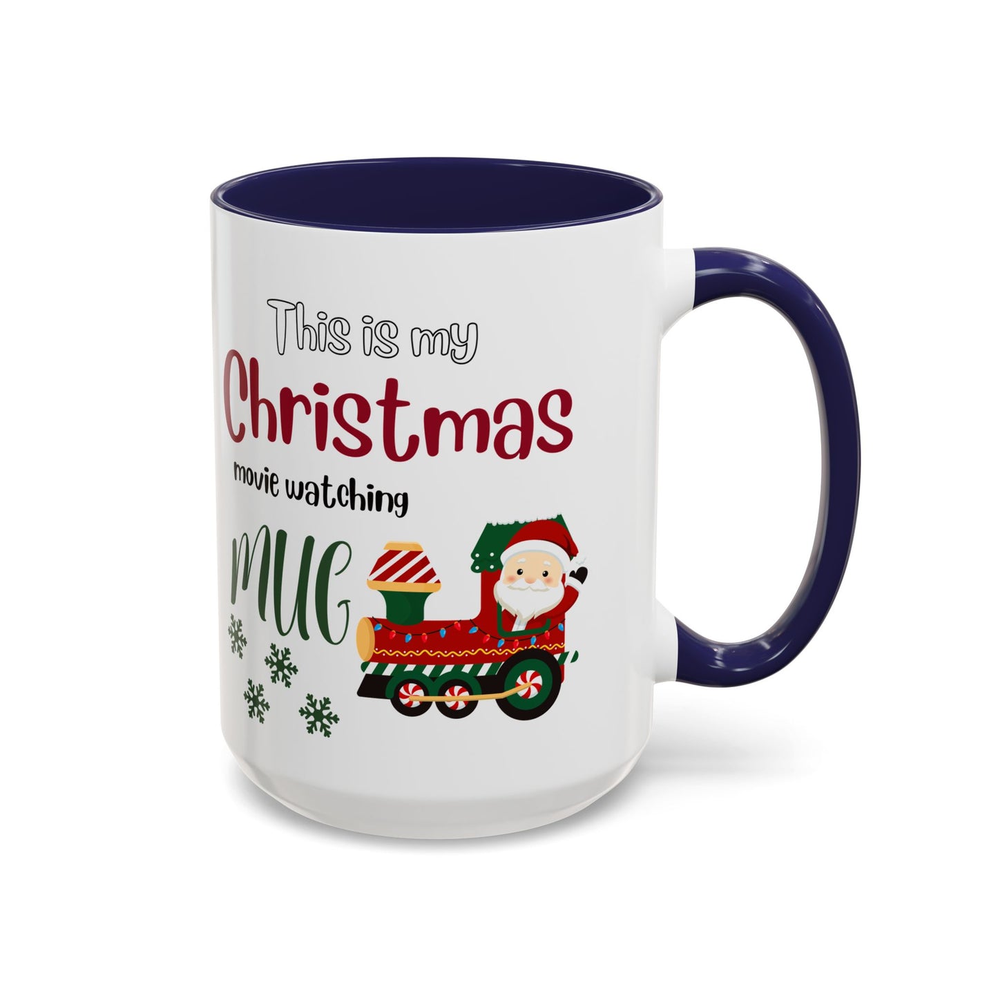 Christmas Movie Watching Accent Coffee Mug (11, 15oz) - Cozy Holiday Mug, Festive Hot Cocoa Cup, Winter Movie Night Gift, Santa Claus Mug, by Printify