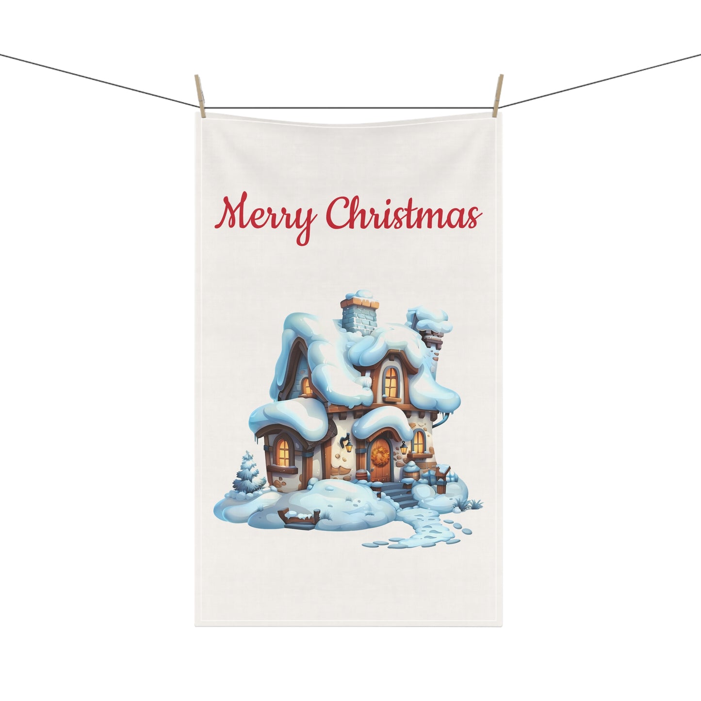 Merry Christmas Farmhouse Tea Towels — Festive Cotton-Poly Dish Towel Set | Holiday Kitchen Decor & Hostess Gift by Printify