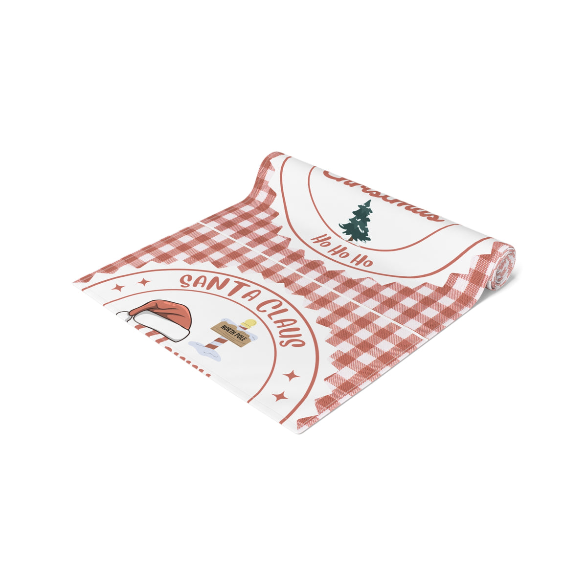 Table Runner, Christmas Decoration Santa Claus Ho Ho Ho, Red White, Cotton Poly, Home Decor, Holiday Table Linen, Festive Dining Accessories by Printify