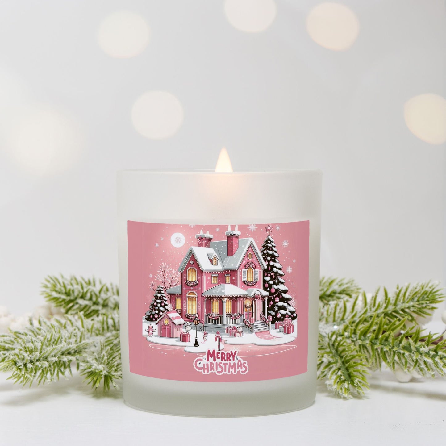 Merry Christmas Candle Frosted Glass Holder, Holiday Candle Decor, Christmas Table Centerpiece, Festive Home Decoration by My Store