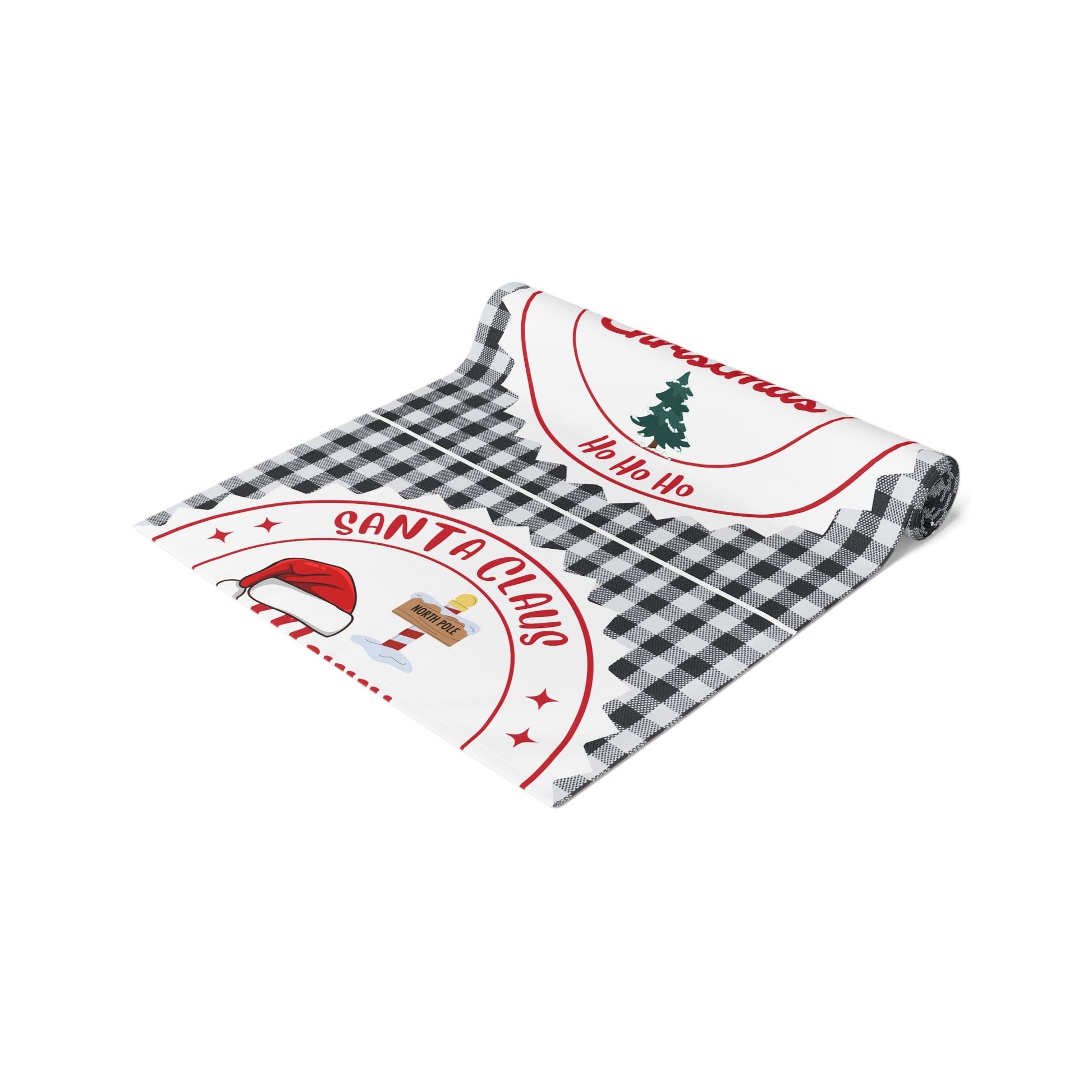 Christmas Table Runner, Festive Holiday Decor, Cotton Poly Blend, Red and White Christmas Decoration, Dining Table Linens, Xmas Kitchen by Printify