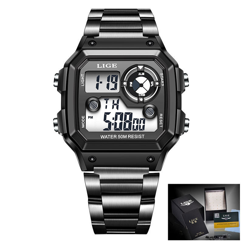 Lige Electronic Watch Unisex Watch Luminous Display Watch Multi-Function Chronograph Alarm Clock eprolo