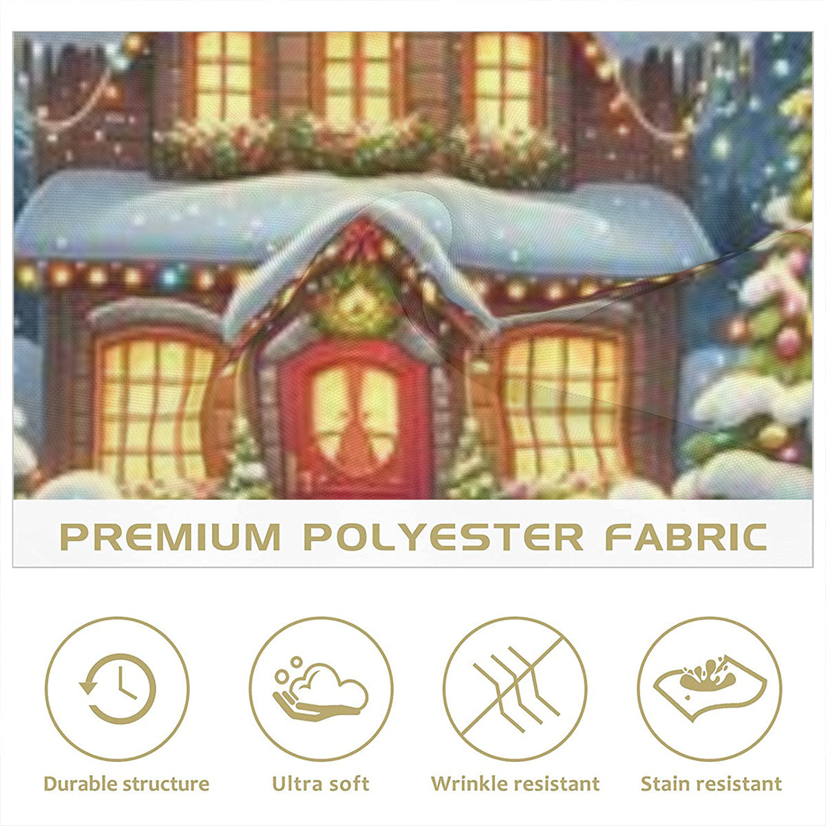 Christmas House Napkin Fabric｜ Polyester by ChristmasLoving.Shop