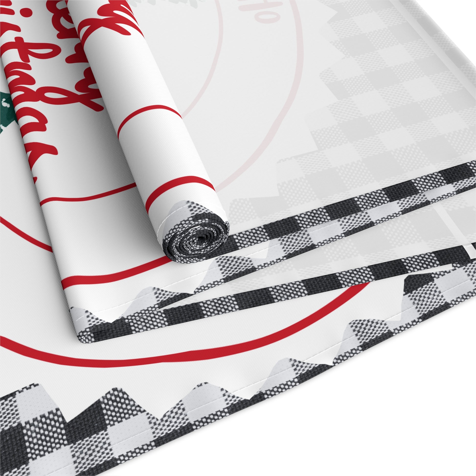 Christmas Table Runner, Festive Holiday Decor, Cotton Poly Blend, Red and White Christmas Decoration, Dining Table Linens, Xmas Kitchen by Printify